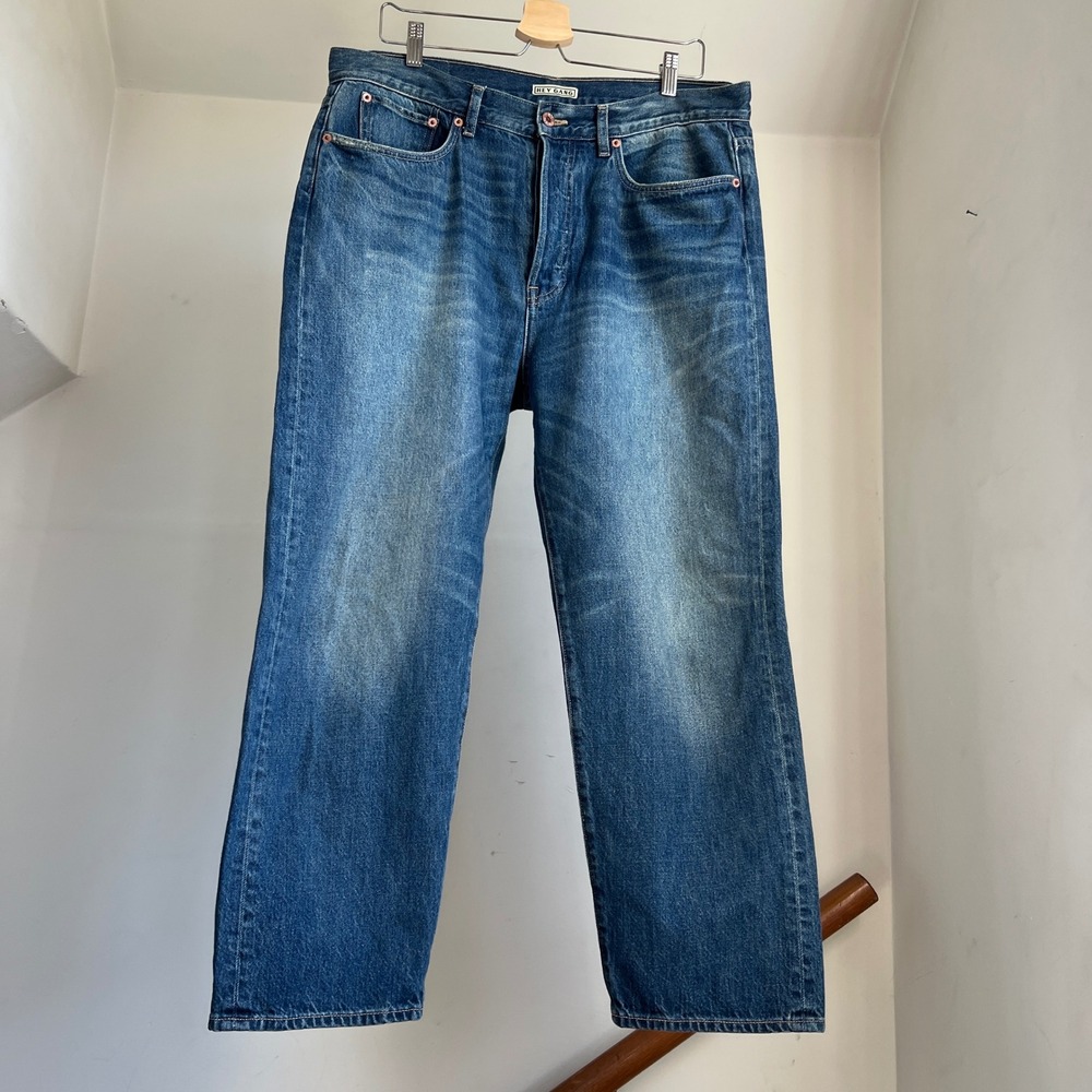 HEY GANG Straight Leg Jeans 32 Blue Denim High Rise Workwear Cotton Made in USA